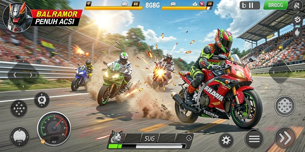 Gameplay seru balapan motor dalam 8G8G.
