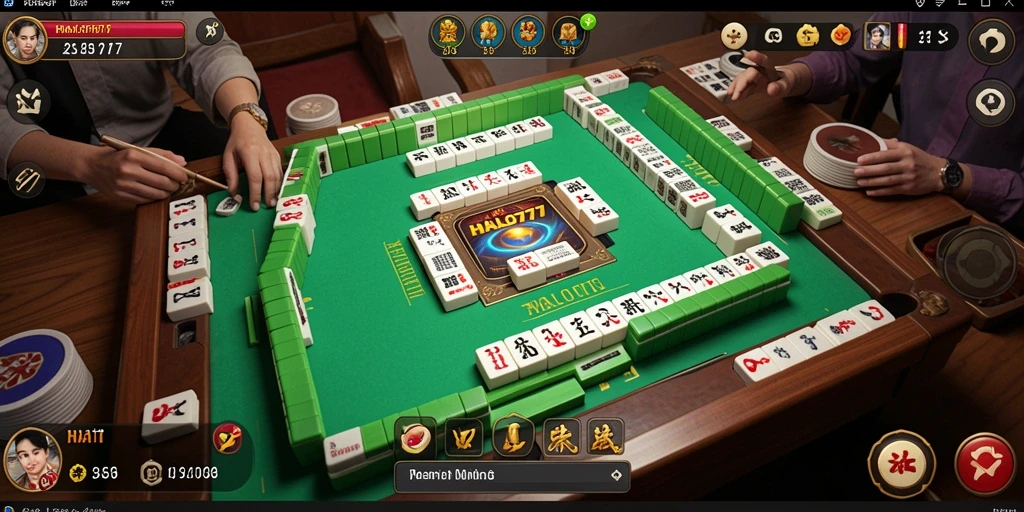 Screenshot gameplay HALO777 menampilkan suasana seru permainan Mahjong.