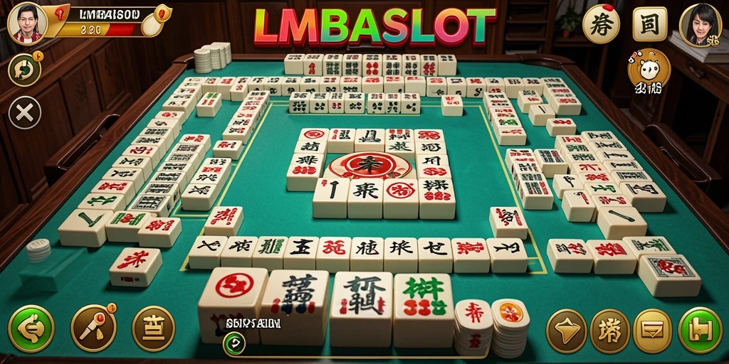 Tampilan gameplay LMBASLOT dalam aksi Mahjong yang menarik.